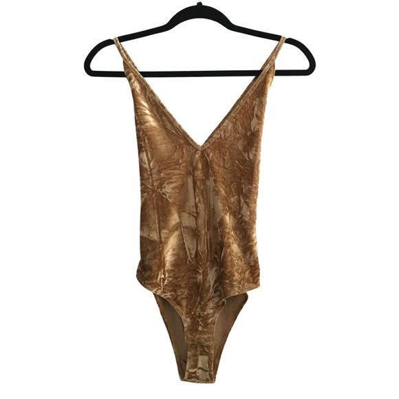 Tops - Velvet V-Neck Criss Cross Button Crotch Bodysuit